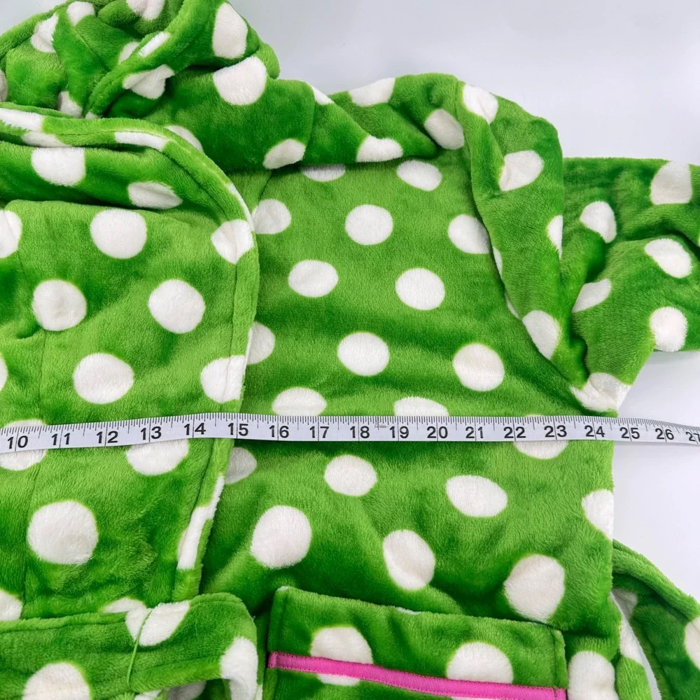 NEW Kate Spade Robe Womens M Green Polka Dot Plush Fleece Belted Pockets
